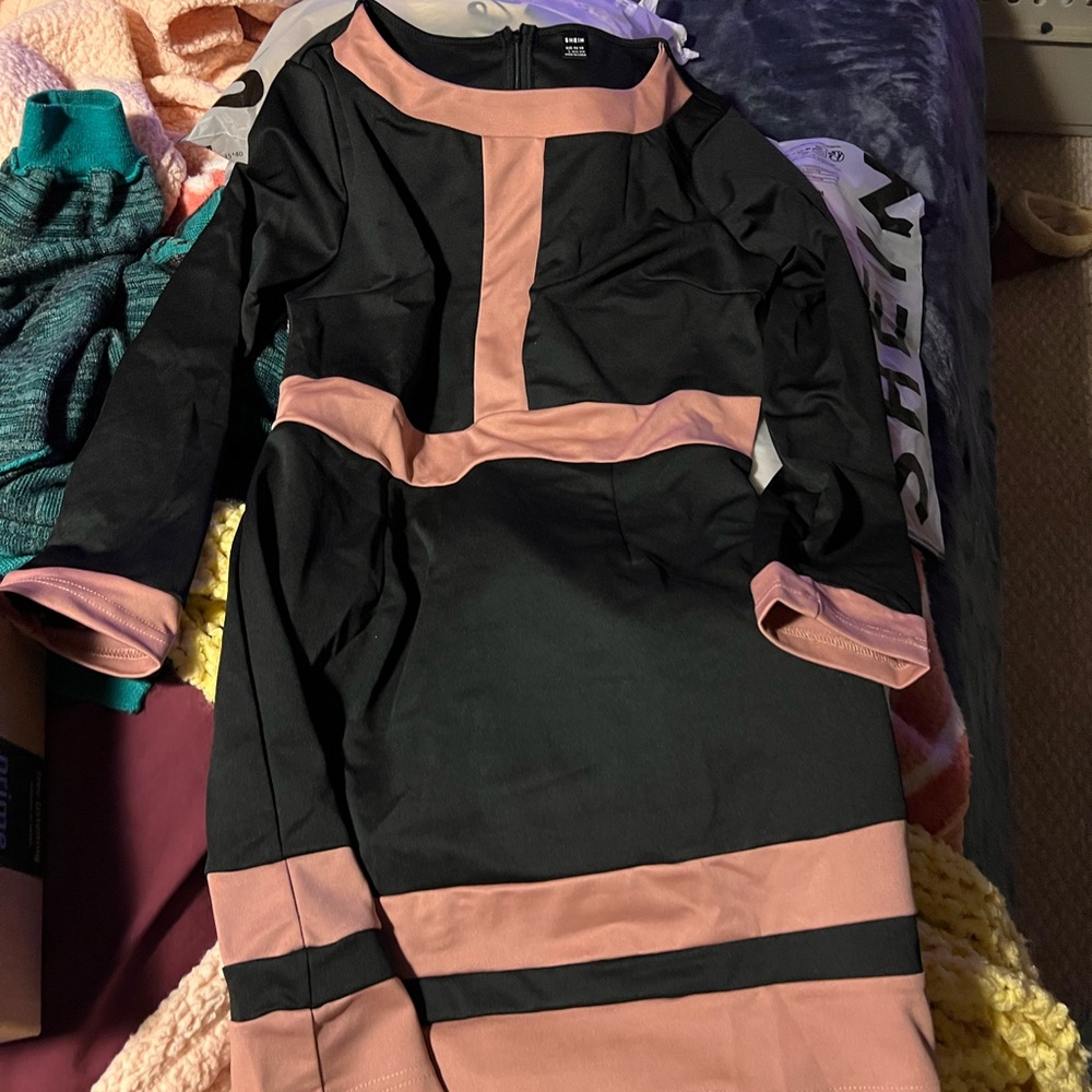 SHEIN Black and Pink Long Sleeve Dress